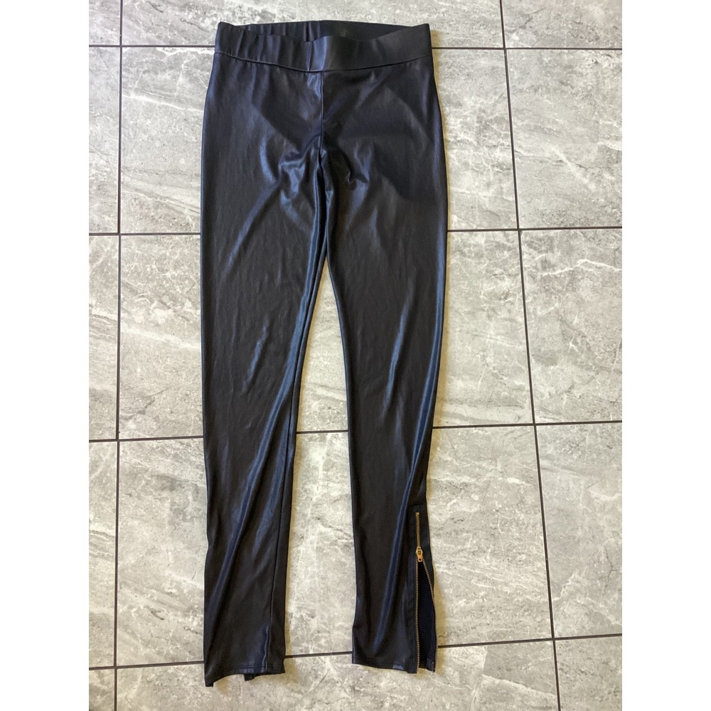 LNA Womens Black Faux Leather Ankle Zip Leggings High Rise Size Small